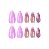 VIBEFICANT Glaze Chic Rhinestone Pink French Tip Nails with Glitter Press On False Nails